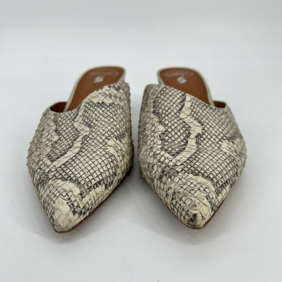 Franco Sarto Visa Mule Womens 9M Gray Cream Snake Print Embossed Leather Pointed - Picture 2 of 8